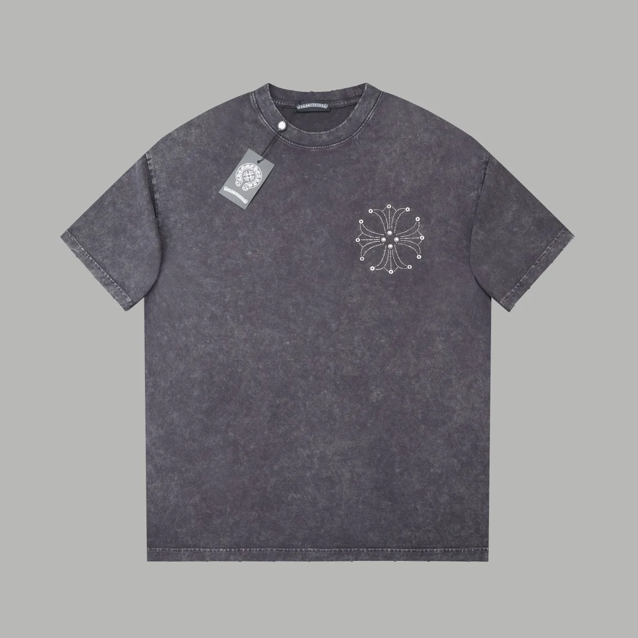 🅿️230 ✨CH✨🆕25SS spring and summer new style Crow ✝ embroidered short-sleeved frame Light luxury essential item for daily commuting for men and women Correct version Welcome to compare Detailed features · 280g 100% pure cotton double yarn jersey fabric · Custom dyed in the same vat, special thickened 32 count double-ply 1X1 thread · Imported Australian pearlescent diamonds✝patterns➕hardware nuts are stamped at high temperature. Ready-made garments are dyed and then faded and fried with snowflakes and frayed. Then washed to make them look old. General washing improves the effect · Double-needle sewing and seam-crossing process · Original main mark washed tag brand moisture-proof paper packaging Color: black/rock coffee/green/red/blue Size: S/M/L/XL
